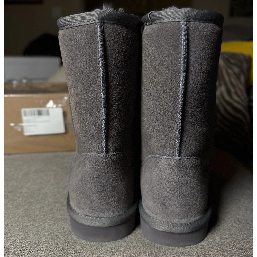 Quince Australian Shearling Mid-Calf Boots Grey Suede Winter Shoes Womens 8